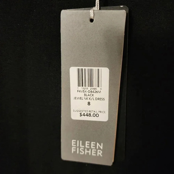 New $448 Eileen Fisher Black Viscose Stretch Ponte with Leather Mini Dress Sz 8 - Picture 4 of 10